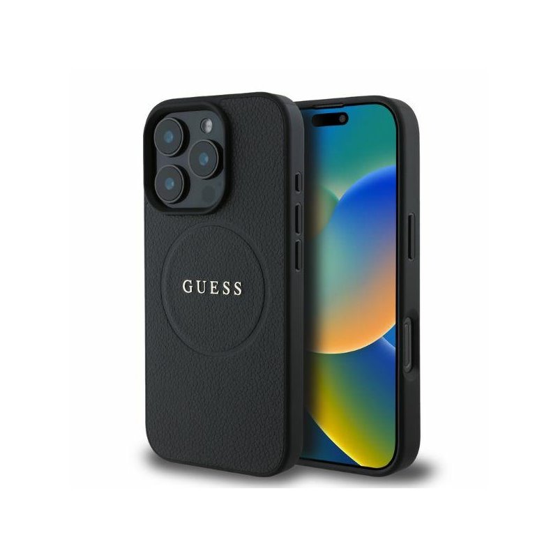 Guess iPhone 16 Pro black hardcase Grained Ring MagSafe Guess iPhone 16 Pro black hardcase Grained Ring MagSafe