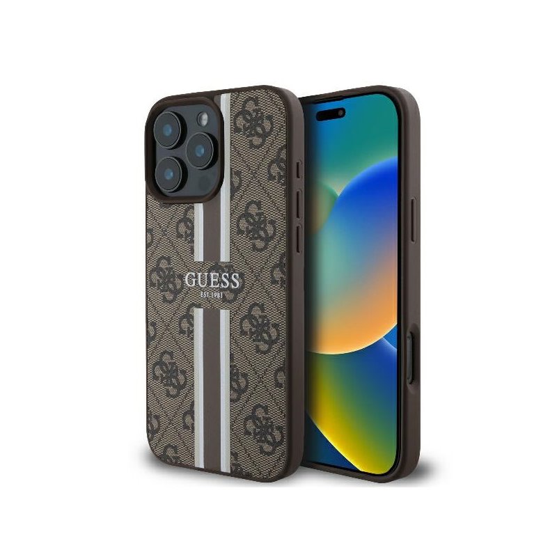 Guess iPhone 16 Pro brown hardcase 4G Printed Stripes MagSafe Guess iPhone 16 Pro brown hardcase 4G Printed Stripes MagSafe