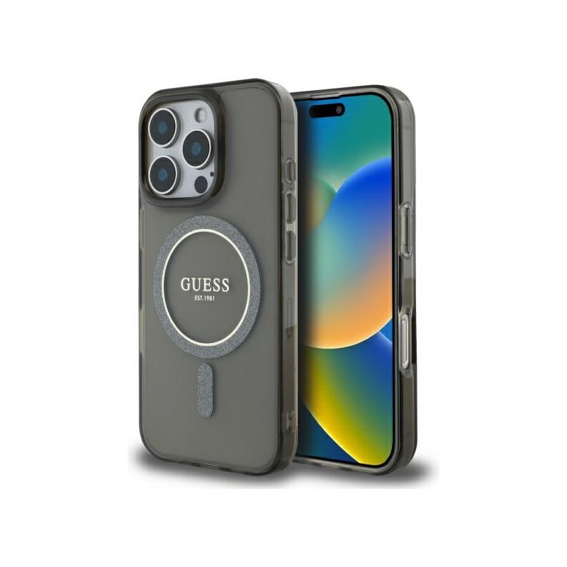 Guess iPhone 16 Pro black hardcase IML Glitter Circle MagSafe