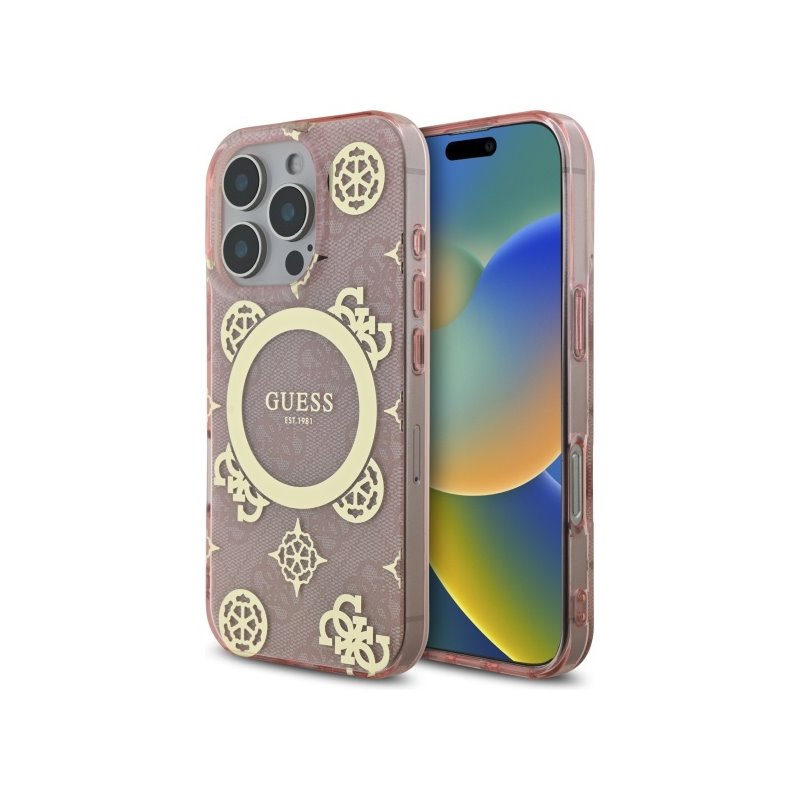 Guess iPhone 16 Pro pink hardcase IML Peony On 4G Background MagSafe