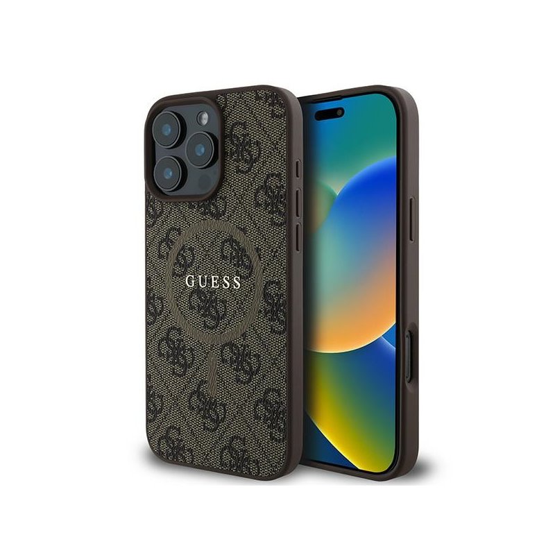 Guess iPhone 16 Pro brown hardcase 4G Ring Classic Logo MagSafe