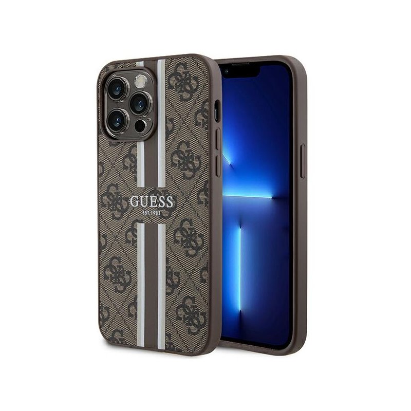 Guess iPhone 15 Pro Max brown hardcase 4G Printed Stripes MagSafe Guess iPhone 15 Pro Max brown hardcase 4G Printed Stripes MagSafe