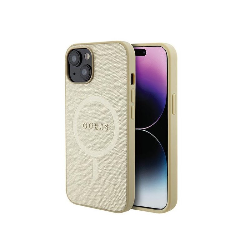 Guess iPhone 13/14/15 gold hardcase Saffiano MagSafe Guess iPhone 13/14/15 gold hardcase Saffiano MagSafe