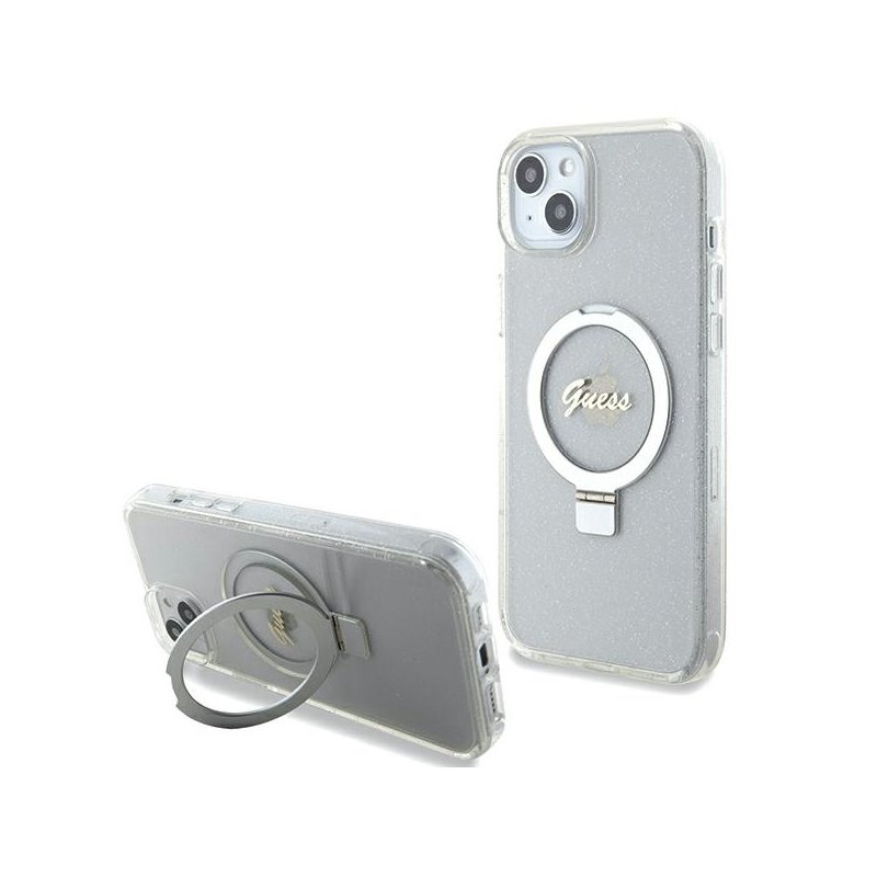 Guess iPhone 14 Plus/15 Plus transparent hardcase Ring Stand Scri