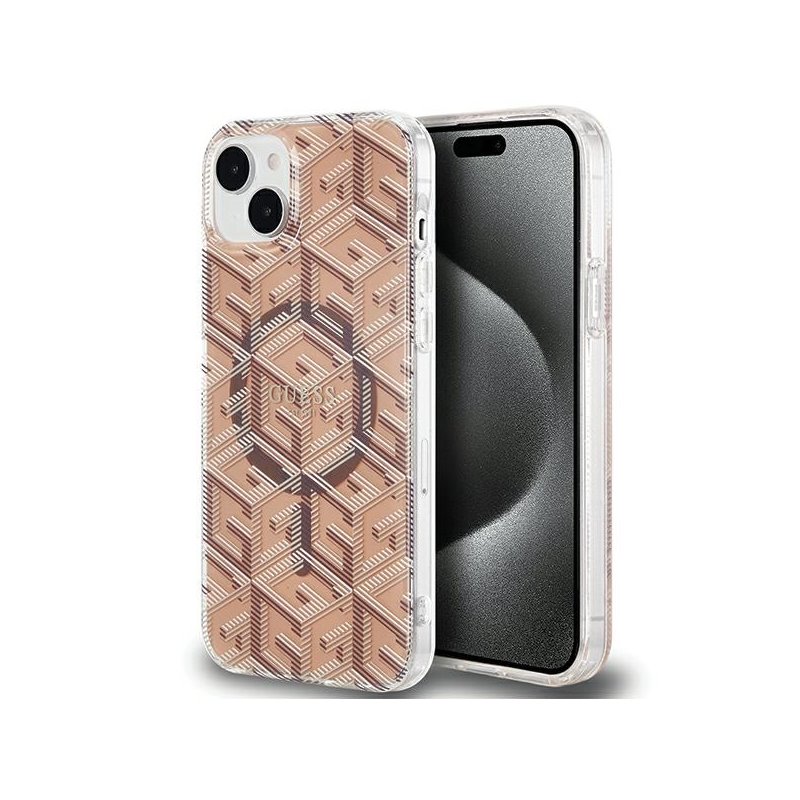 Guess iPhone 14 Plus/15 Plus brown hardcase IML GCube MagSafe Guess iPhone 14 Plus/15 Plus brown hardcase IML GCube MagSafe