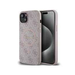 Guess iPhone 14 Plus/15 Plus pink hardcase 4G Collection Leather Metal Logo
