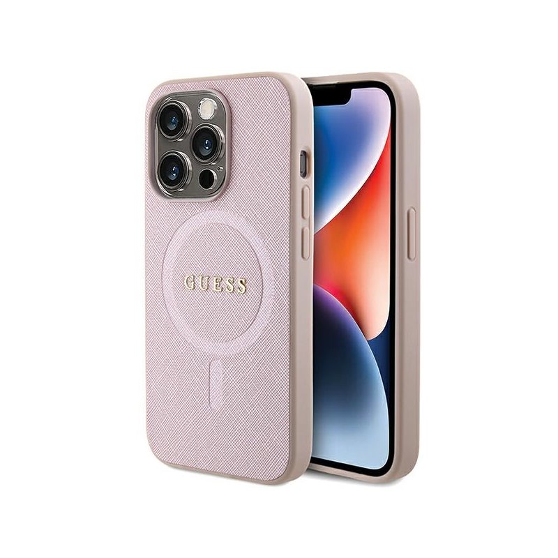 Guess iPhone 15 Pro pink hardcase Saffiano MagSafe Guess iPhone 15 Pro pink hardcase Saffiano MagSafe