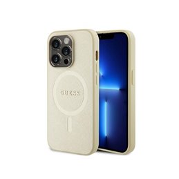 Guess iPhone 15 Pro gold hardcase Saffiano MagSafe