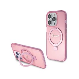 Guess iPhone 15 Pro pink hardcase Ring Stand Script Glitter MagSafe