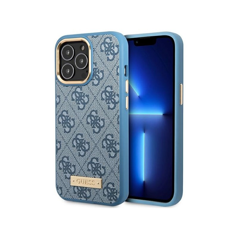 Guess iPhone 14 Pro Max blue hardcase 4G Logo Plate MagSafe