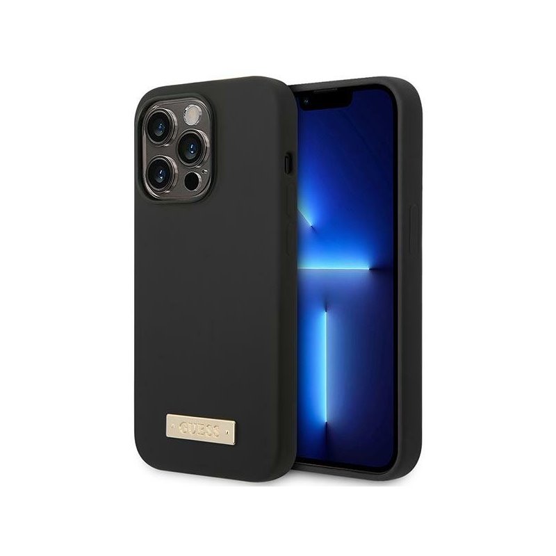 Guess iPhone 14 Pro Max black hardcase Silicone Logo Plate MagSafe Guess iPhone 14 Pro Max black hardcase Silicone Logo Plate MagSafe