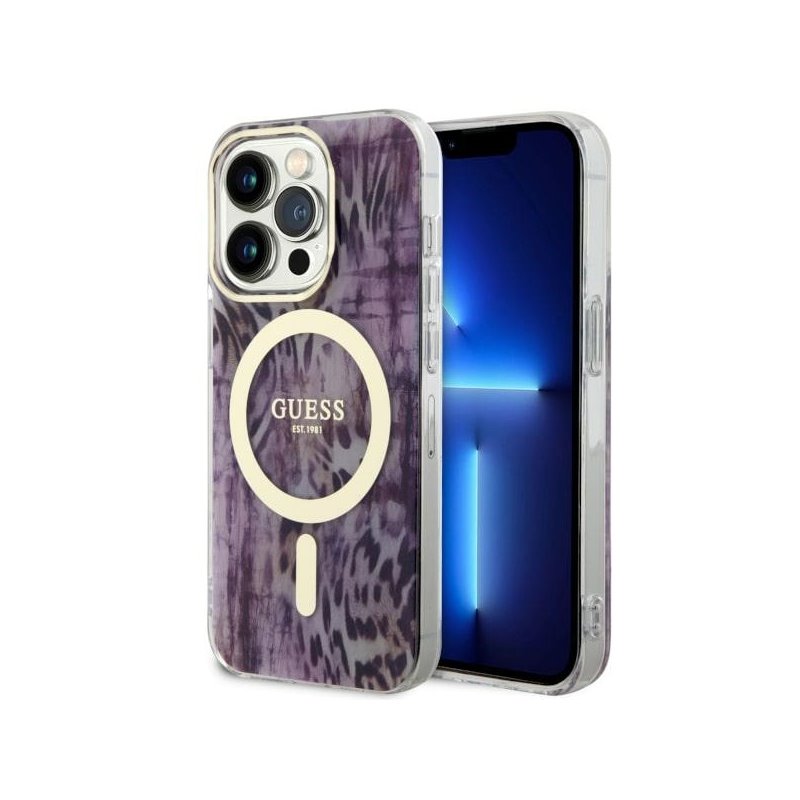 Guess iPhone 14 Pro Max pink hardcase Leopard MagSafe