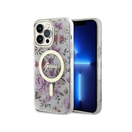 Guess iPhone 14 Pro Max black transparent hardcase Flower MagSafe