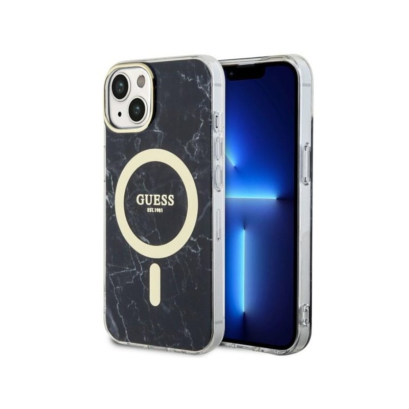 Guess iPhone 13/14/15 black hardcase Marble MagSafe