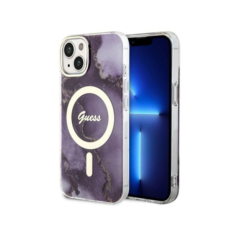 Guess iPhone 13/14/15 purple hardcase Golden Marble MagSafe Guess iPhone 13/14/15 purple hardcase Golden Marble MagSafe