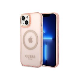 Guess iPhone 13/14/15 pink hardcase Gold Outline Translucent MagSafe