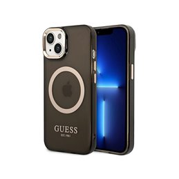 Guess iPhone 13/14/15 black hardcase Gold Outline Translucent MagSafe