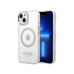 Guess iPhone 14 Plus/15 Plus silver hardcase Metal Outline Magsafe