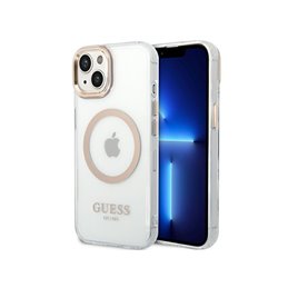 Guess iPhone 14 Plus/15 Plus gold hardcase Metal Outline Magsafe