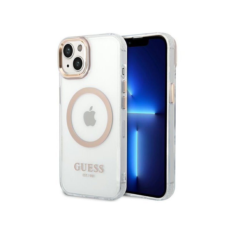 Guess iPhone 14 Plus/15 Plus gold hardcase Metal Outline Magsafe Guess iPhone 14 Plus/15 Plus gold hardcase Metal Outline Magsafe