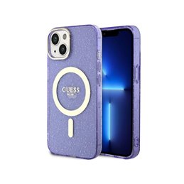 Guess iPhone 14 Plus/15 Plus purple hardcase Glitter Gold MagSafe