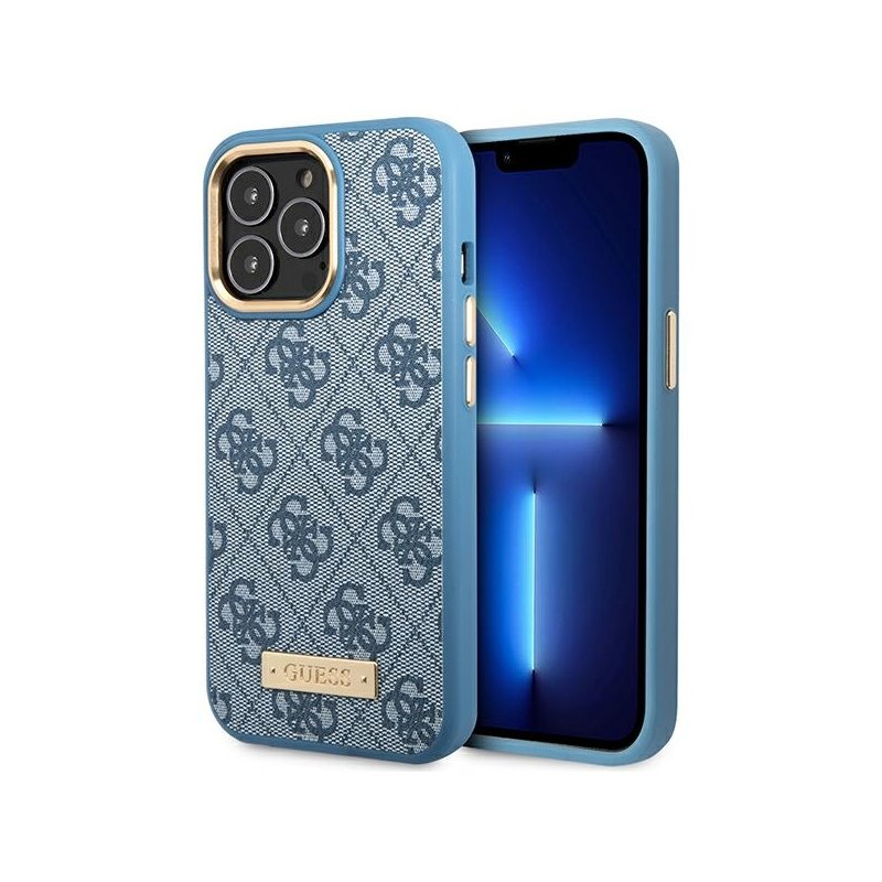 Guess iPhone 14 Pro blue hardcase 4G Logo Plate MagSafe Guess iPhone 14 Pro blue hardcase 4G Logo Plate MagSafe
