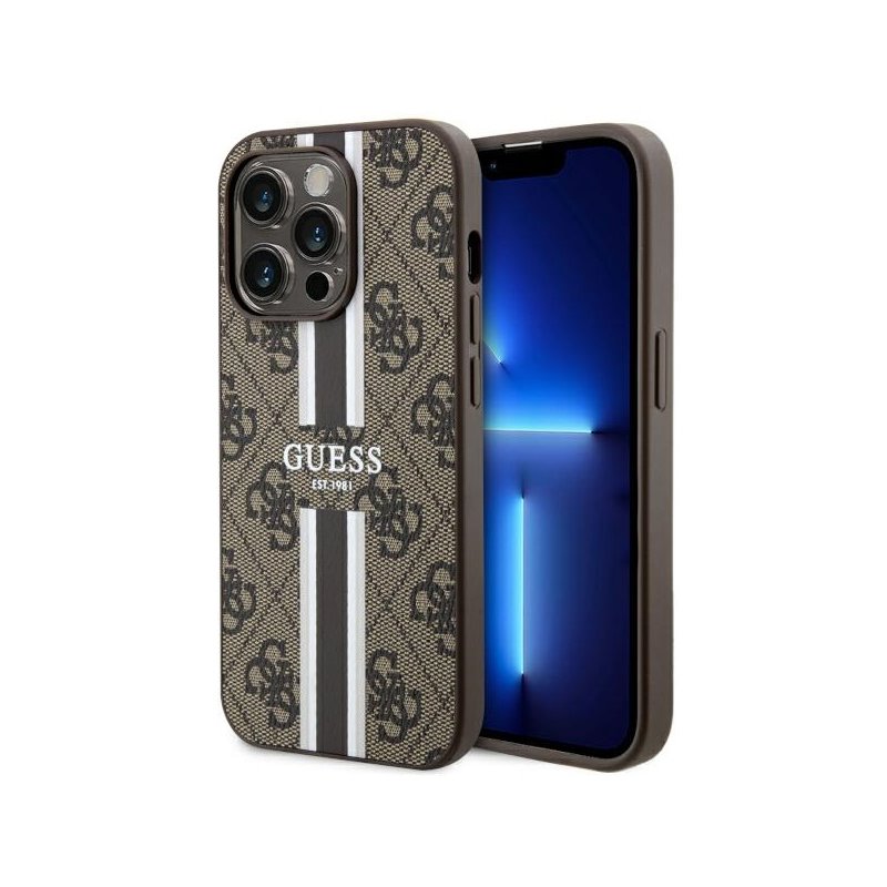 Guess iPhone 14 Pro brown hardcase 4G Printed Stripes MagSafe