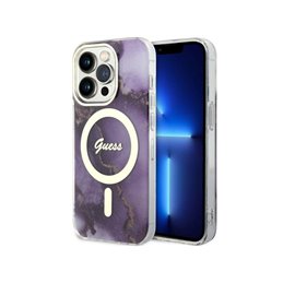 Guess iPhone 14 Pro purple hardcase Golden Marble MagSafe