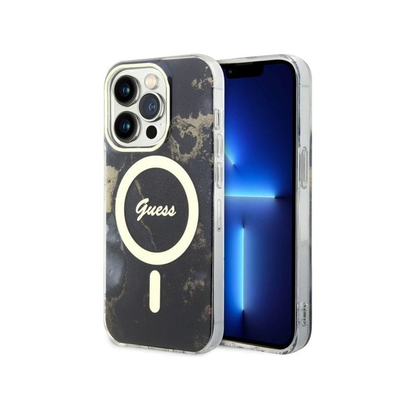 Guess iPhone 14 Pro black hardcase Golden Marble MagSafe