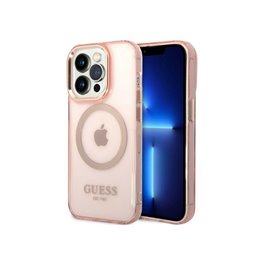 Guess iPhone 14 Pro pink hardcase Gold Outline Translucent MagSafe