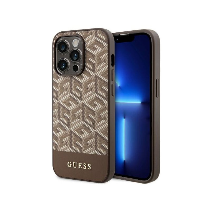 Guess iPhone 14 Pro brown hardcase GCube Stripes MagSafe