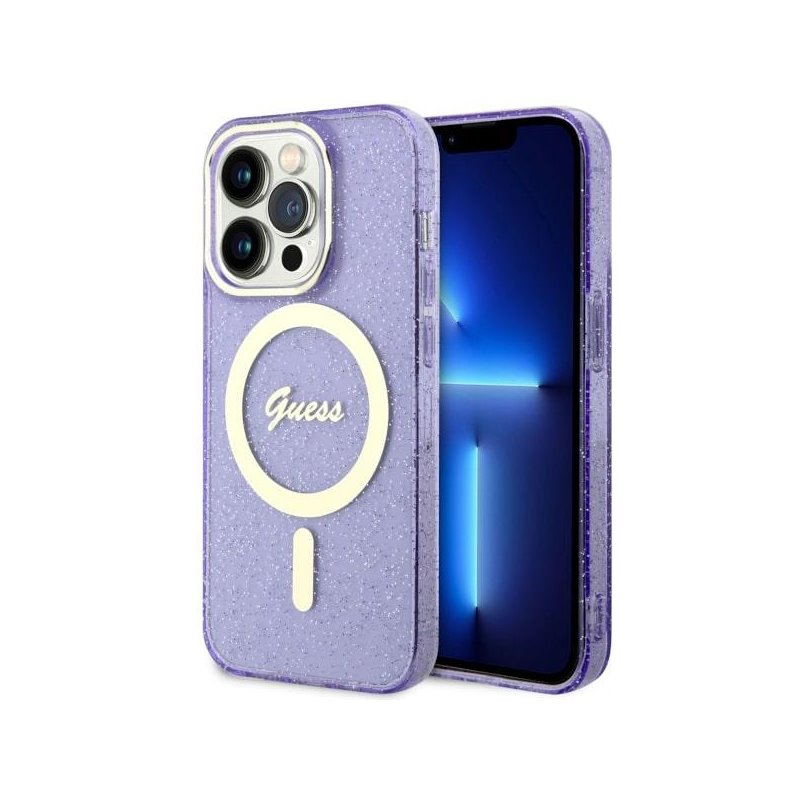 Guess iPhone 14 Pro purple hardcase Glitter Gold MagSafe