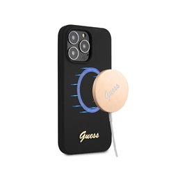 Guess iPhone 13 Pro Max black hardcase Silicone Script Gold Logo MagSafe