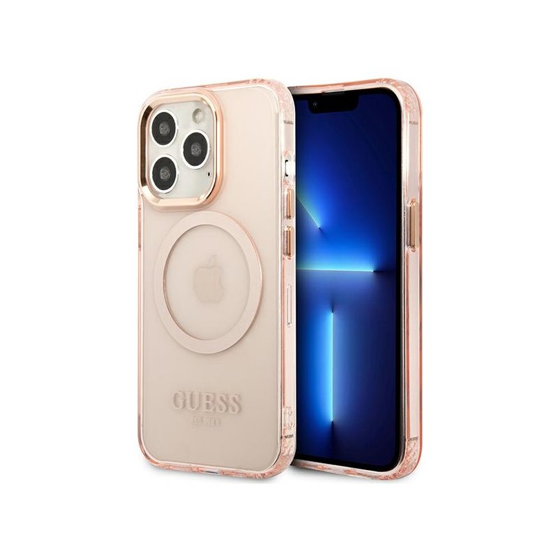 Guess iPhone 13 Pro Max pink hardcase Gold Outline Translucent MagSafe Guess iPhone 13 Pro Max pink hardcase Gold Outline Translucent MagSafe