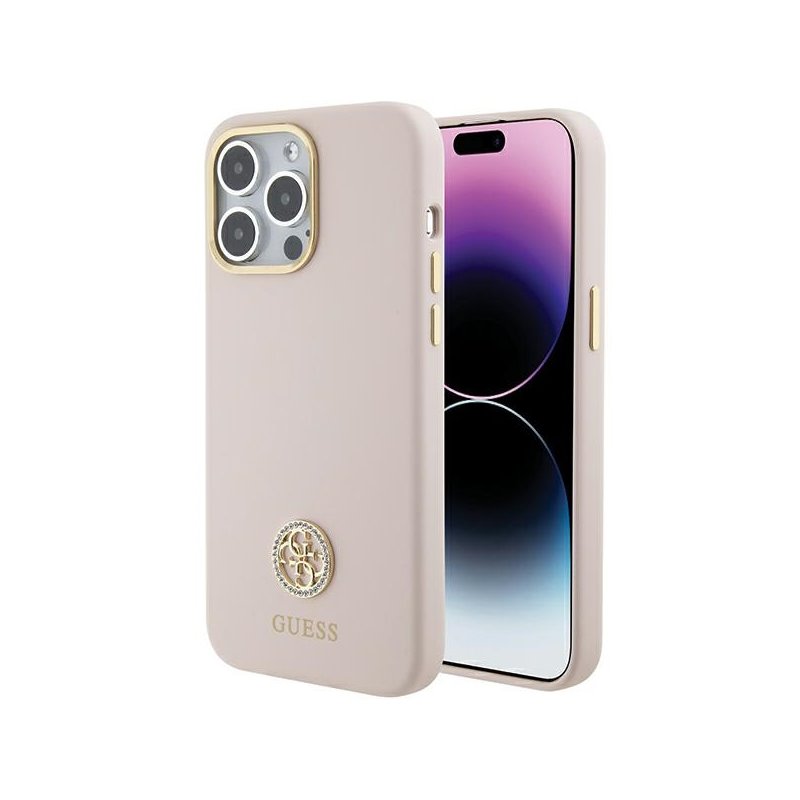 Guess iPhone 15 Pro Max pink hardcase Silicone Logo Strass 4G Guess iPhone 15 Pro Max pink hardcase Silicone Logo Strass 4G