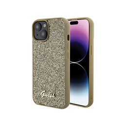 Guess iPhone 13/14/15 gold hardcase Disco Metal Script