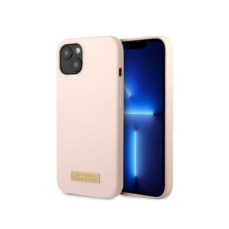 Guess iPhone 13 mini pink hardcase Silicone Logo Plate MagSafe Guess iPhone 13 mini pink hardcase Silicone Logo Plate MagSafe