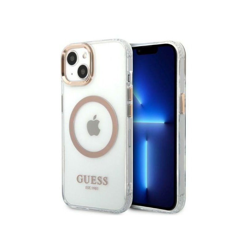 Guess iPhone 13/14/15 gold hardcase Metal Outline Magsafe Guess iPhone 13/14/15 gold hardcase Metal Outline Magsafe