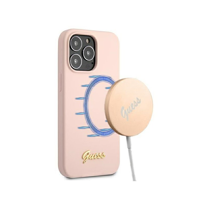 Guess iPhone 13/13 Pro light pink hardcase Silicone Script Gold Logo