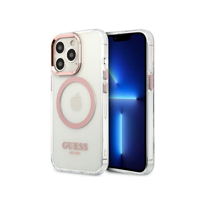Guess iPhone 13/13 Pro pink hardcase Metal Outline Magsafe