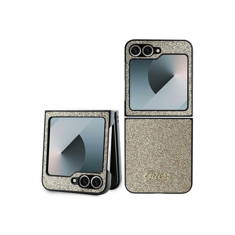 Guess Samsung Galaxy Z Flip6 gold hardcase 4G Glitter Script Guess Samsung Galaxy Z Flip6 gold hardcase 4G Glitter Script