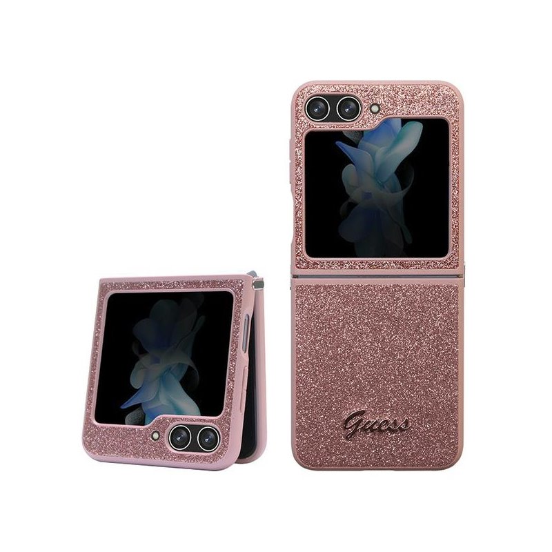 Guess Samsung Galaxy Z Flip5 pink hardcase Glitter Script Guess Samsung Galaxy Z Flip5 pink hardcase Glitter Script
