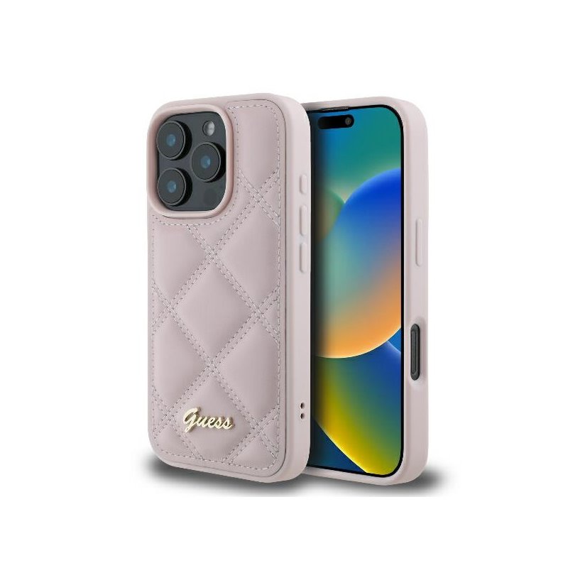 Guess iPhone 16 Pro Max pink hardcase Quilted Metal Logo