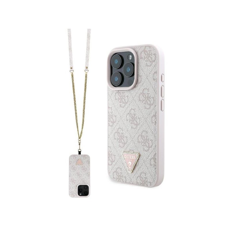 Guess iPhone 16 Pro Max pink hardcase Leather Metal Logo Strass Crossbody Guess iPhone 16 Pro Max pink hardcase Leather Metal Logo Strass Crossbody