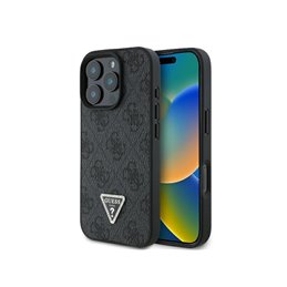 Guess iPhone 16 Pro Max black hardcase Leather 4G Triangle Strass