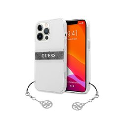 Guess iPhone 13/13 Pro Transparent hardcase 4G Grey Strap Charm