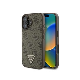 Guess iPhone 16 brown hardcase Leather 4G Triangle Strass MagSafe