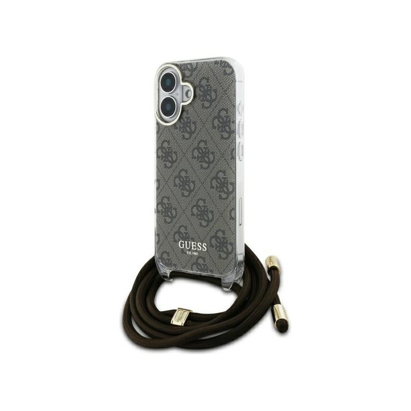 Guess iPhone 16 brown hardcase Crossbody Cord 4G Print Guess iPhone 16 brown hardcase Crossbody Cord 4G Print