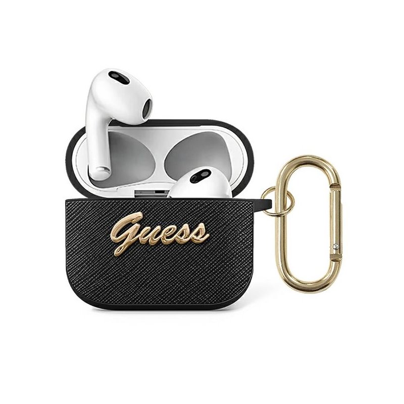 Guess AirPods 3 cover black Saffiano Script Metal Collection