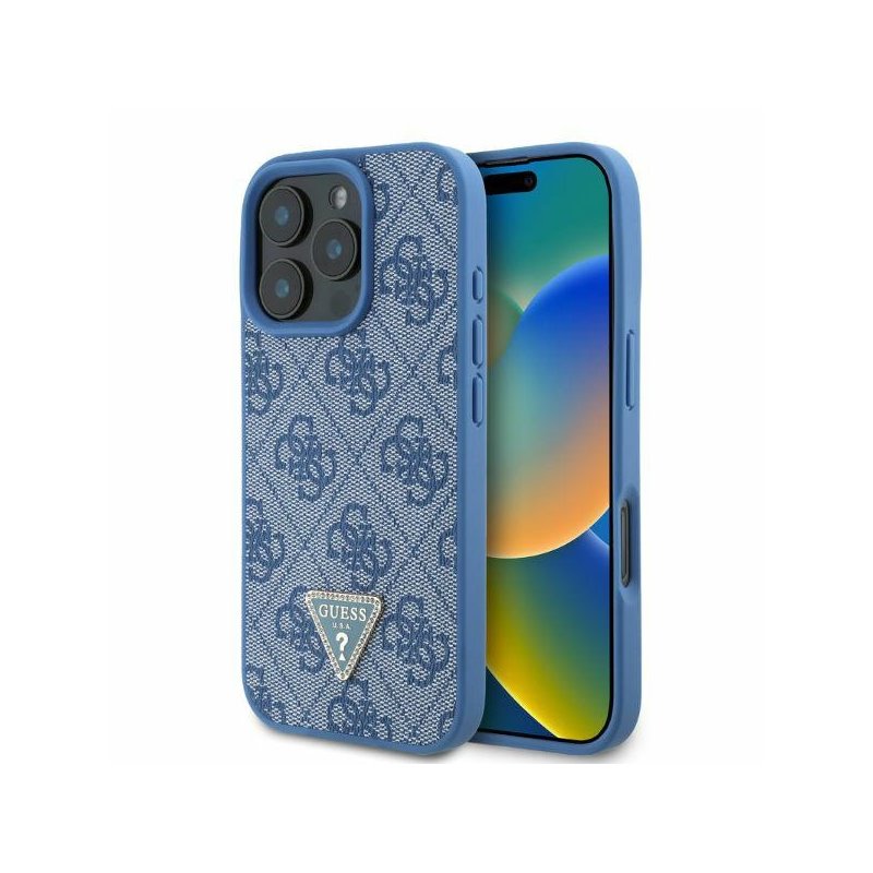 Guess iPhone 16 Pro blue hardcase Leather 4G Triangle Strass MagSafe Guess iPhone 16 Pro blue hardcase Leather 4G Triangle Strass MagSafe